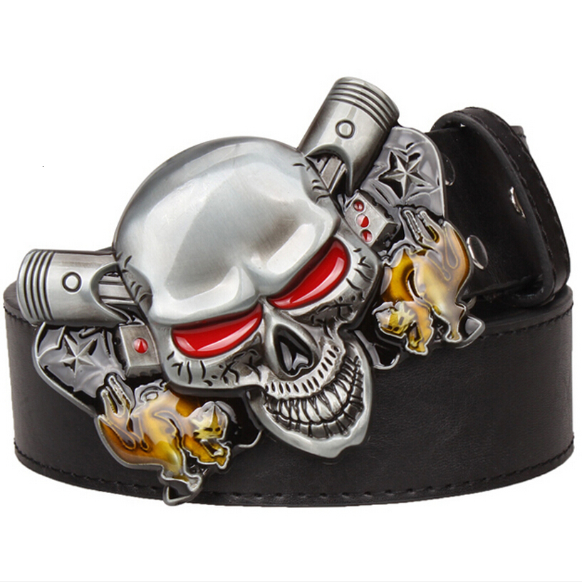 

2021 New Exaggerated Style Joker Poker Metal Buckle Belts Demon Clown Skull Men's Leather Belt Hip Hop Waistband 74q7, Black