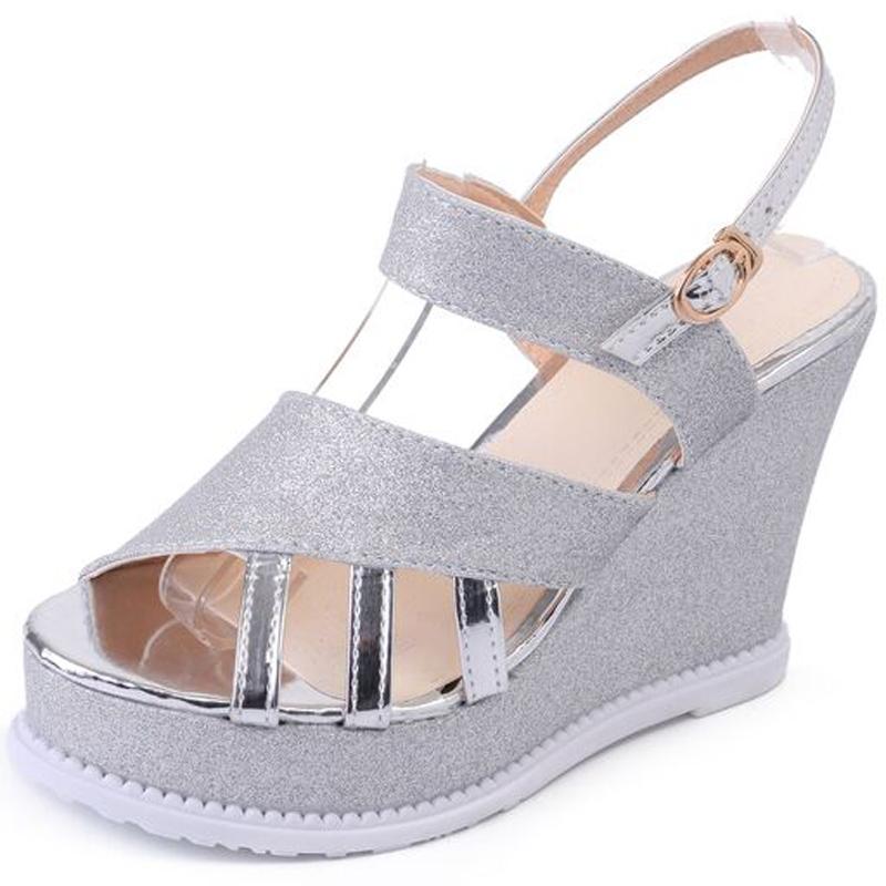 

Sandals Thick Female Summer Nice Korean Version Bottom Pearl Sequins Waterproof Platform Wedges Fish Mouth Shoes