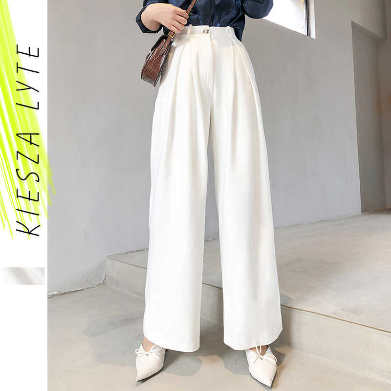 

White Wide Leg Pants for Women Spring Leisure High Waist Solid Office Lady Fashion Loose Droop Suit Trousers 210608