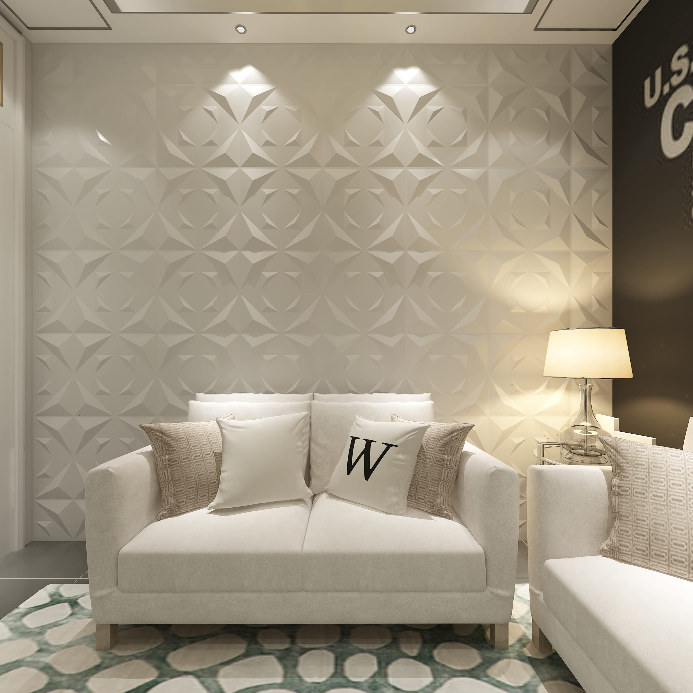 Art3d 50x50cm Decorative 3D Panels Textured Wall Design Board, White Soundproof for Living Room Bedroom (Pack of 12 Tiles)-image-727911137