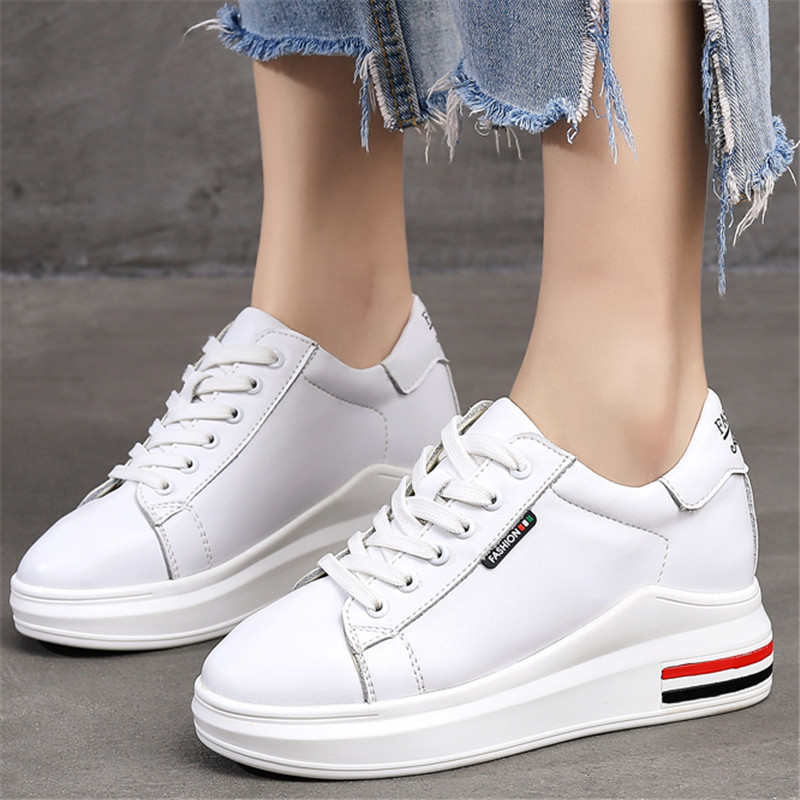 

Leather Casual Shoes Women Spring Autumn Light White s Platform Heightening Shoe Comfortable Trainers, White&7