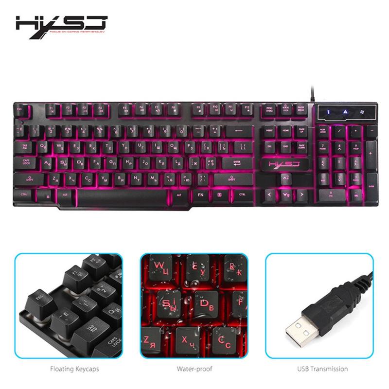 

Hxsj R8 Wired Gaming Keyboard 104keys Russian/english Keybboard 3 Colors Led Backlit Ergonomic Mechanical Keybboard Accessories