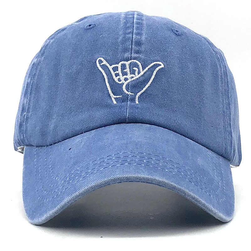 

Washed Cotton Finger Embroidery Hat Baseball Cap Distressed Peaked Cap Spring and Summer Outdoor Female Korean Hat One Piece Dropshipping, Blue