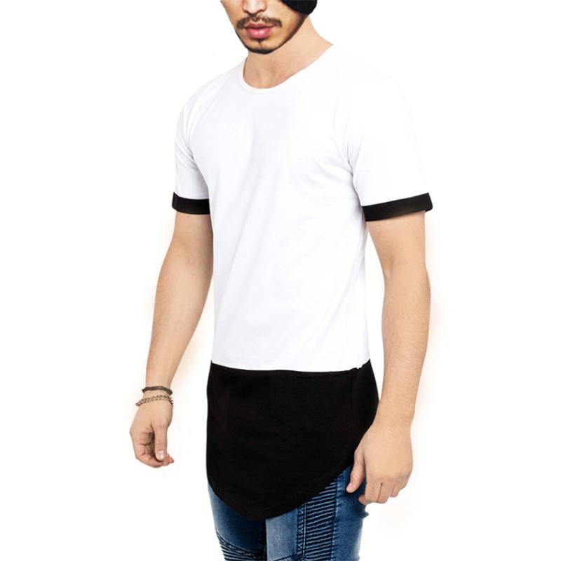 

Men' T-Shirts Extend Longline Hipster Curve Hem T-shirt Black White Patchwork Hip Tops Tee Funny Splicing Streetwear Clothing