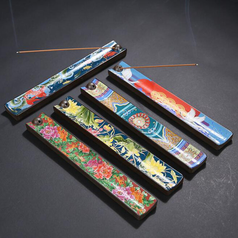 

Ceramic Enamel Incense Stick Holder Burning Joss Insence Box Burner Ash Catcher Home Incense Burner ZC3477