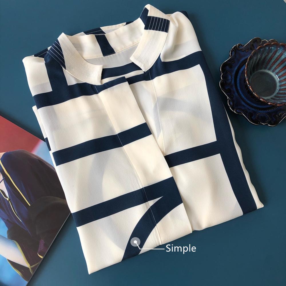

2021 New Women's 100% Silk Shirt Geometric Print Long Sleeve Loose Casual Blouse Aqms, Black