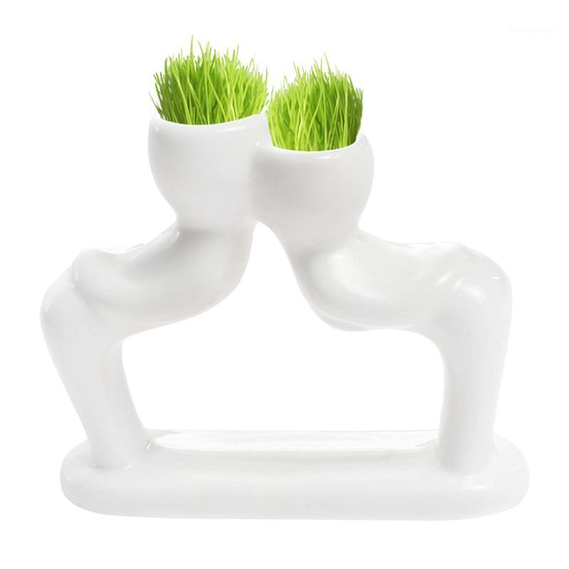 

Planters & Pots Mini Bonsai Head Grass Hair White Ceramic Plant Garden,tree Doll Pot Desktop Art Decoration Flower Pot#p30