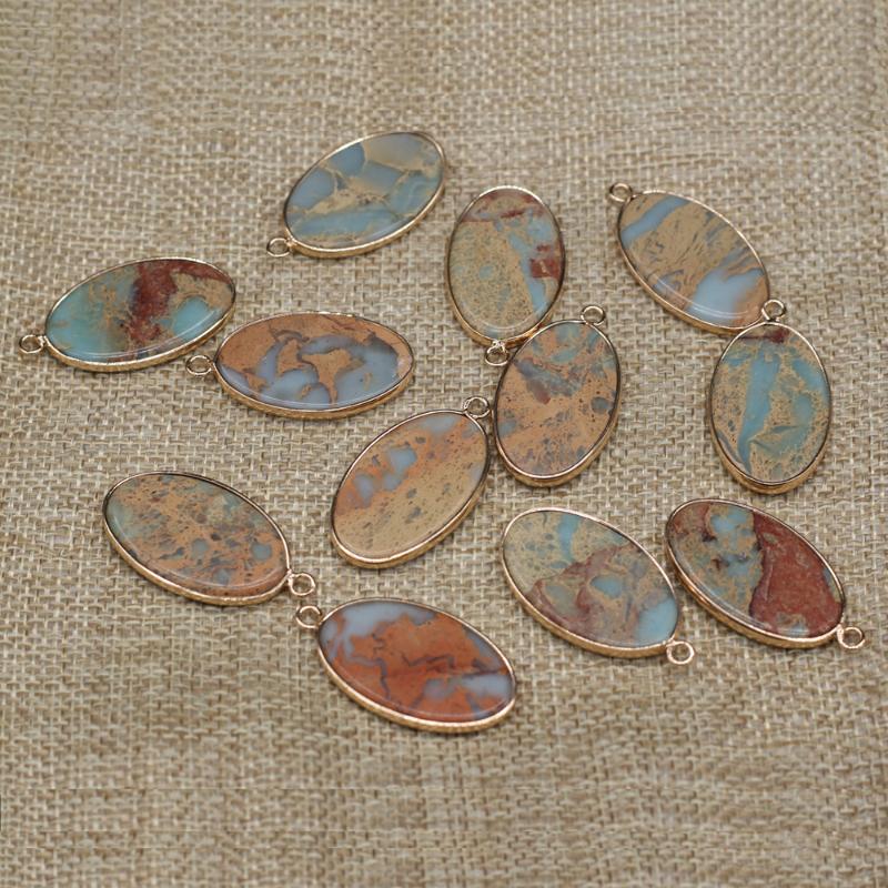 

Charms Natural Stone Pendants Reiki Heal Gold-plated Oval Crystal With Hook For Necklace Earrings Girl's Gift Making Supplies, Bronze;silver