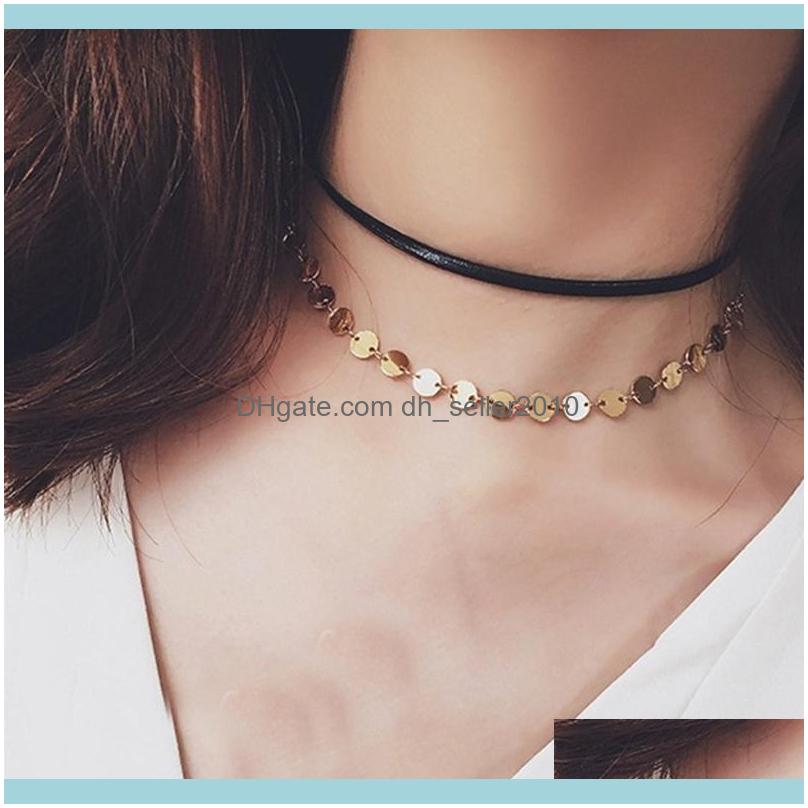 

Necklaces & Pendants Jewelryfashionable Minimalist Retro Temperament Sparkling Gold Sequins Small Disc Necklace Chain Short Woman Chokers Dr