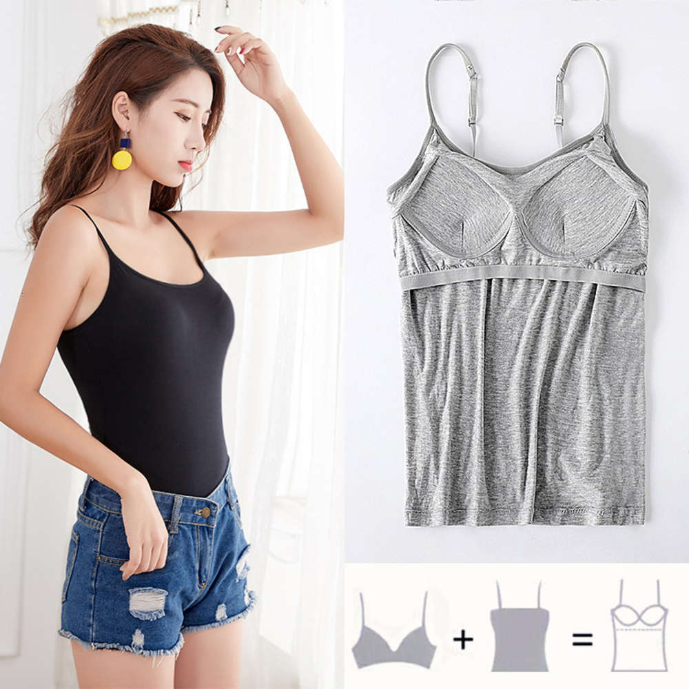 

Modal women's bra free one piece padded vest with suspender, White