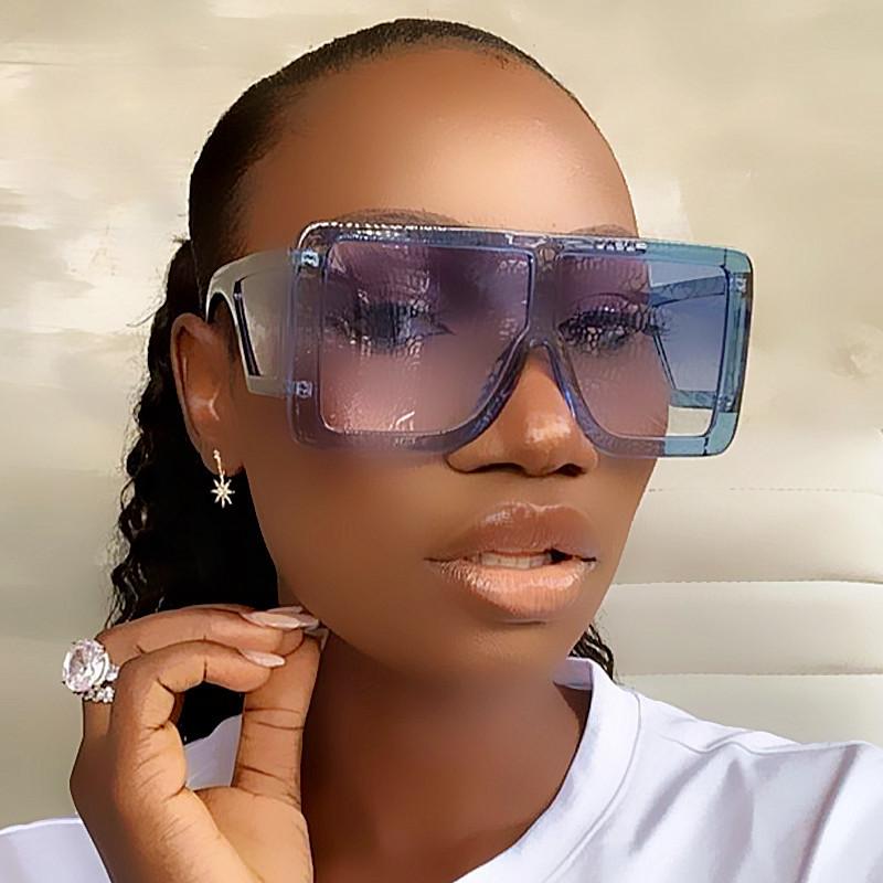 

Sunglasses One Piece Oversized Square Wide Leg For Women Vintage Fashion Brand Blue Brown Gradient Sun Glasses Men Retro Shades, White;black