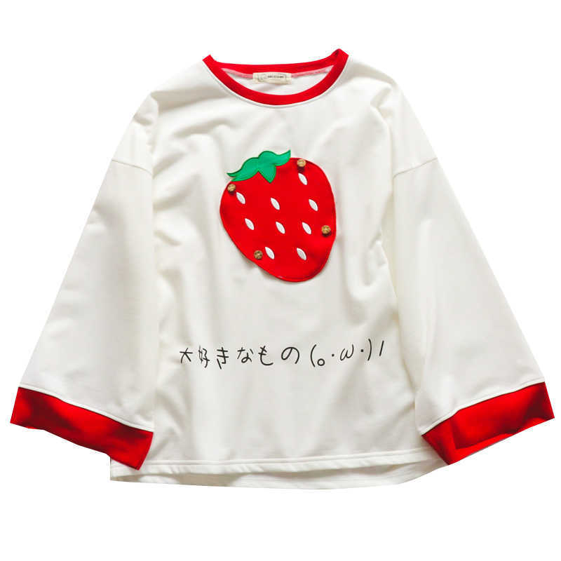 

MERRY PRETTY Women Cartoon Fruit Applique White Hoodies Spring Long Sleeve O-Neck Cotton Sweatshirts Harajuku Cute Pullover 210526, White orange