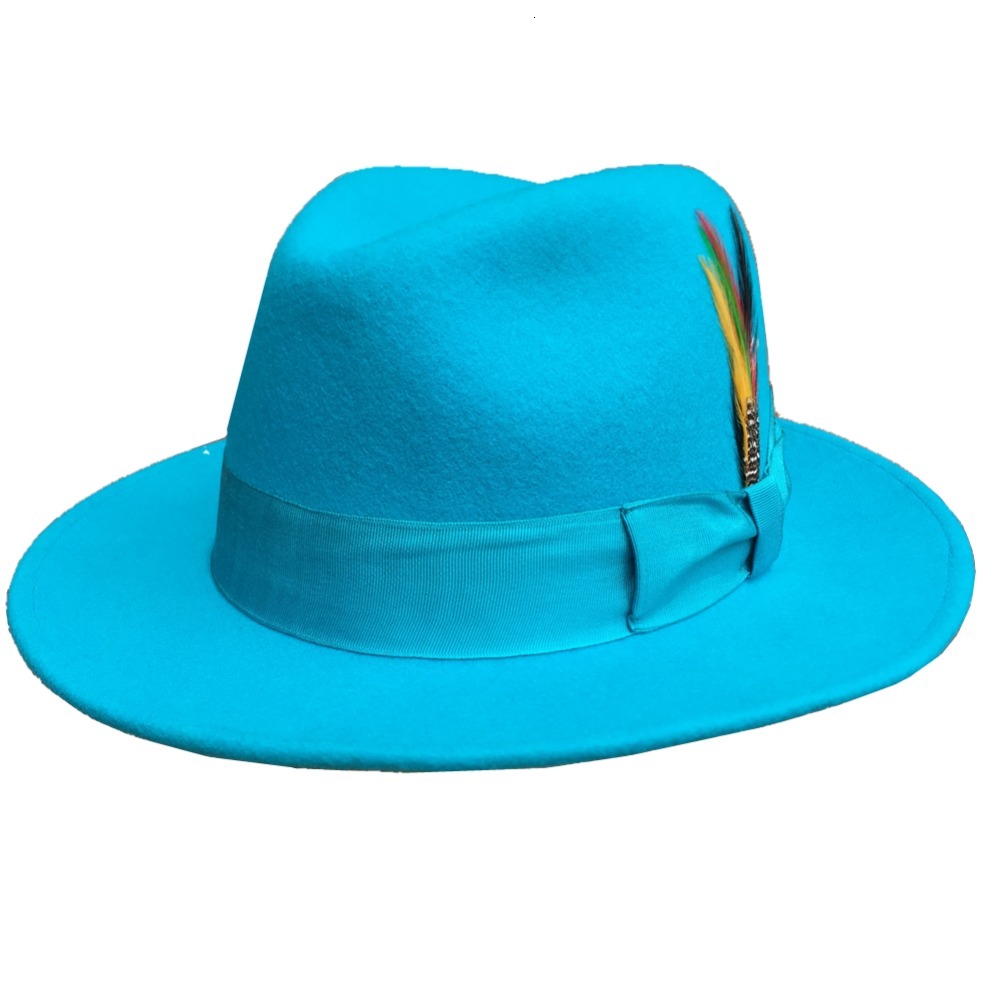 

2021 New Light Blue Classic Men 's Wool Felt Fur Fedora Godfather Hat Design in Italy Dwrr, Red