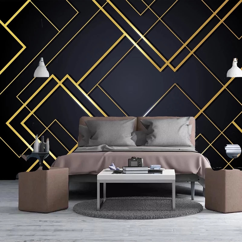 

Custom 3D Wallpaper Golden Lines Creative Geometric Mural Bedroom Living Room Sofa TV Background Decor Waterproof, Blue