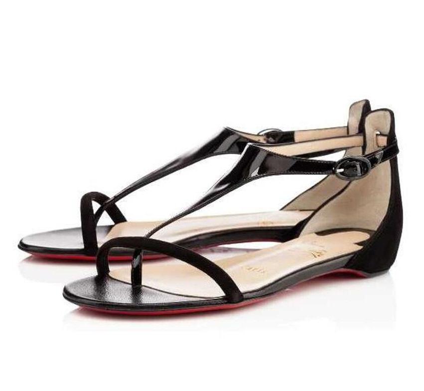 

Summer Red Bottom Athena Sandals Flat Patent Leather & Suede Comfortable Sandals Ankle Strap Lady Walking Best Factory Wholesale