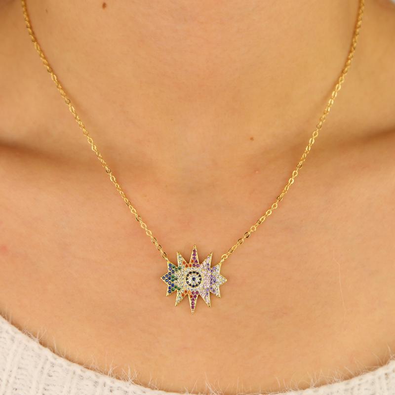 

Pendant Necklaces Fashion Styles Evil Eye Charm Necklace With Rainbow Cz Pave Wedding For Women Lady Party Colorful
