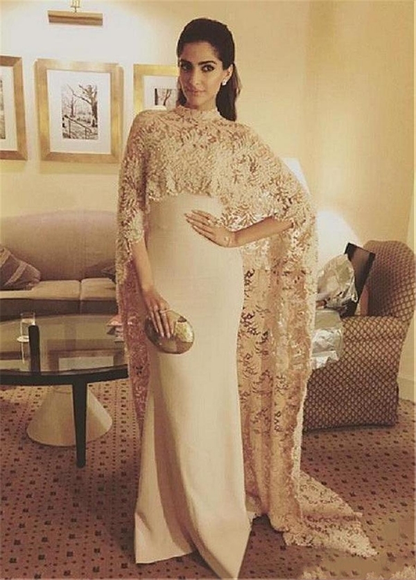 

2021 New Lace Stretch Satin High Collar Saudi Arabia Evening Es with Long Wrap Champagne Prom Vestidos Longos De Festa 4ec5, Ivory