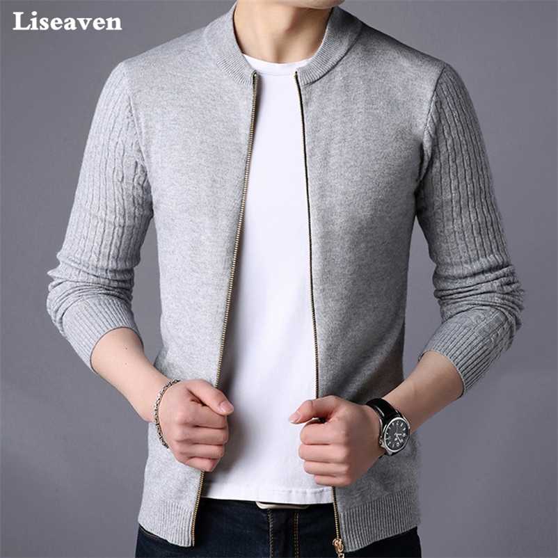 

Liseaven Men's Sweater Male Jacket Solid Color Sweaters Knitwear Warm Sweatercoat Cardigans Men Clothing 211018, Red