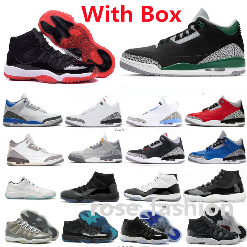 

With Box 11 Cool Grey bred low IE Concord Jubilee Basketball Shoes 3s Pine Green Racer Blue Black White Cement UNC 11s Space Jam Legend Gym red Chicago Gamma Trainers, 17#
