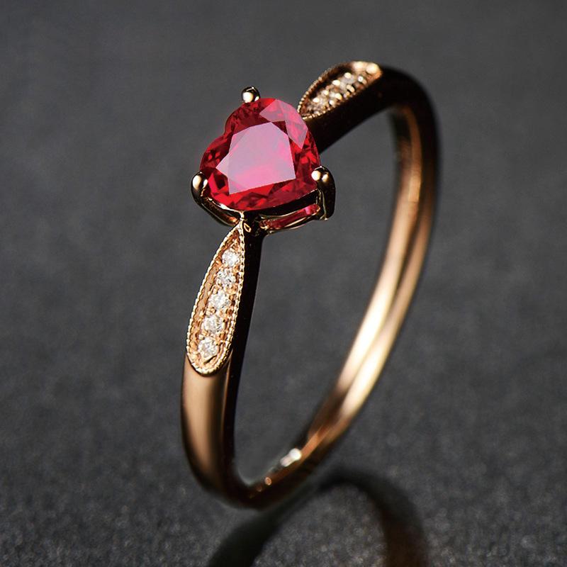 

Cluster Rings Fashion Luxury Rose Gold Color Heart Shape Ruby Wedding Engagement Ring Silver 925 Fine Jewelry For Women Wholesale Gifts