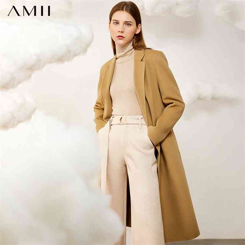 

Minimalism Winter Coat Women Fashion Solid OLstyle Lapel Calf-length Double-sided Woolen Female Jacket 12030257 210527, Gray