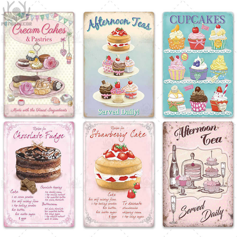 

Cake Poster Plaque Vintage Bakery Kitchen Wall Decor Metal Tin Sign