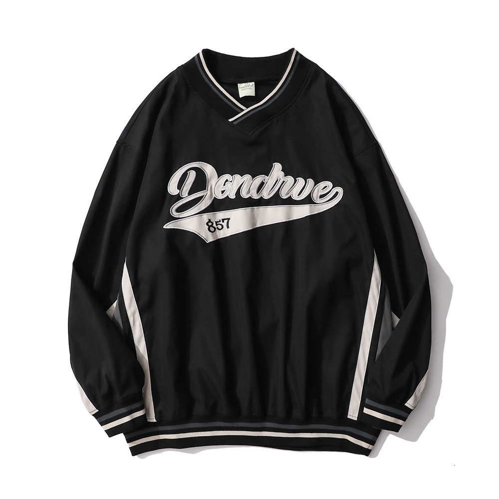 

Sweatshirts Fashion brand letter embroidery V-Neck Sweater mens street hip hop trend loose long sleeve sport Pullover Hoodie, Black