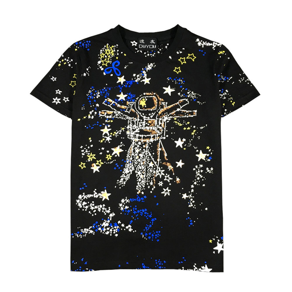 

2021 New Men Women Starry Sky Printed Mens t Shirts Streetwear Hip Hop Casual Cotton Tops Tees Hipster Short Sleeve Tshirts Scuj, Black