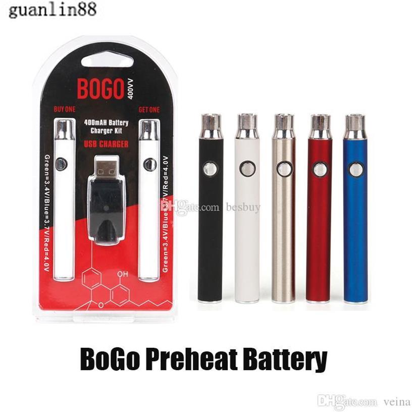 

New BOGO LO Preheat VV Vape Battery 400mAh Double Pen USB Charger Blister Pack Kit For CE3 510 Thread Thick Oil Cartridge Tank a07, Mixed colors