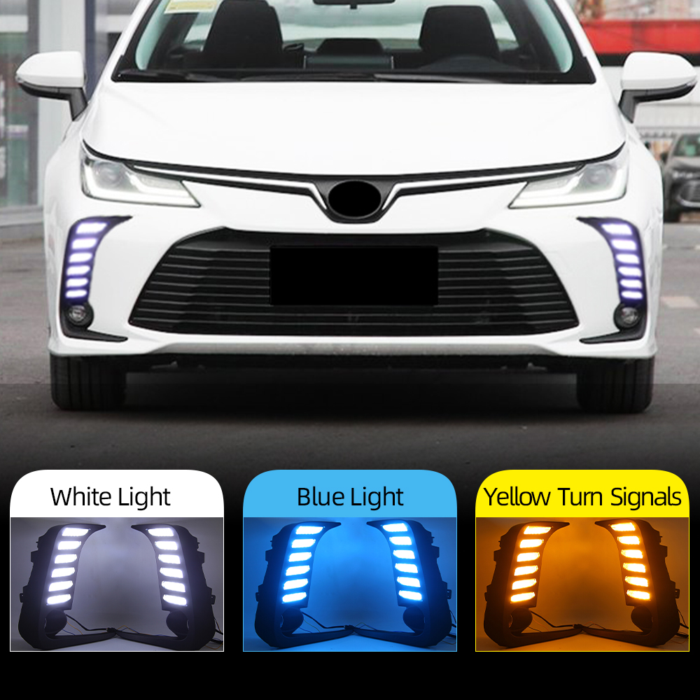 Compatible with 19-21 Corolla L/LE/XLE LED Daytime Running Light DRL Turn Signal Lamp 2PCs, White Amber Blue