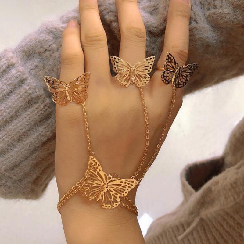 

Link, Chain Hollow Butterfly Finger Ring Bracelet Bangle For Women Hand Back Wrist Arm Link Ornaments Jewelry Accessories