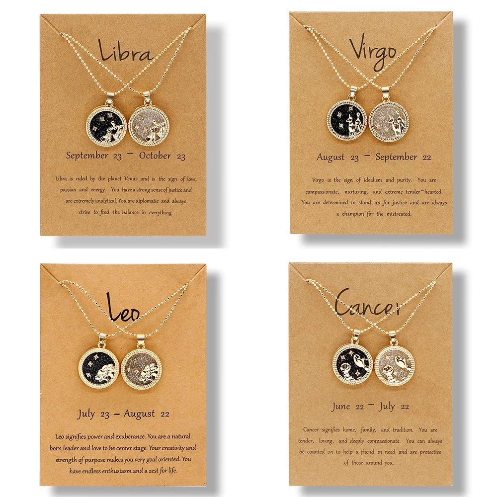 

Fashion 12 Constellation Necklaces For Women 2 PC/Set Chain Zodiac Sign Coin Pendant Necklace Birthday Couple Jewelry Gift