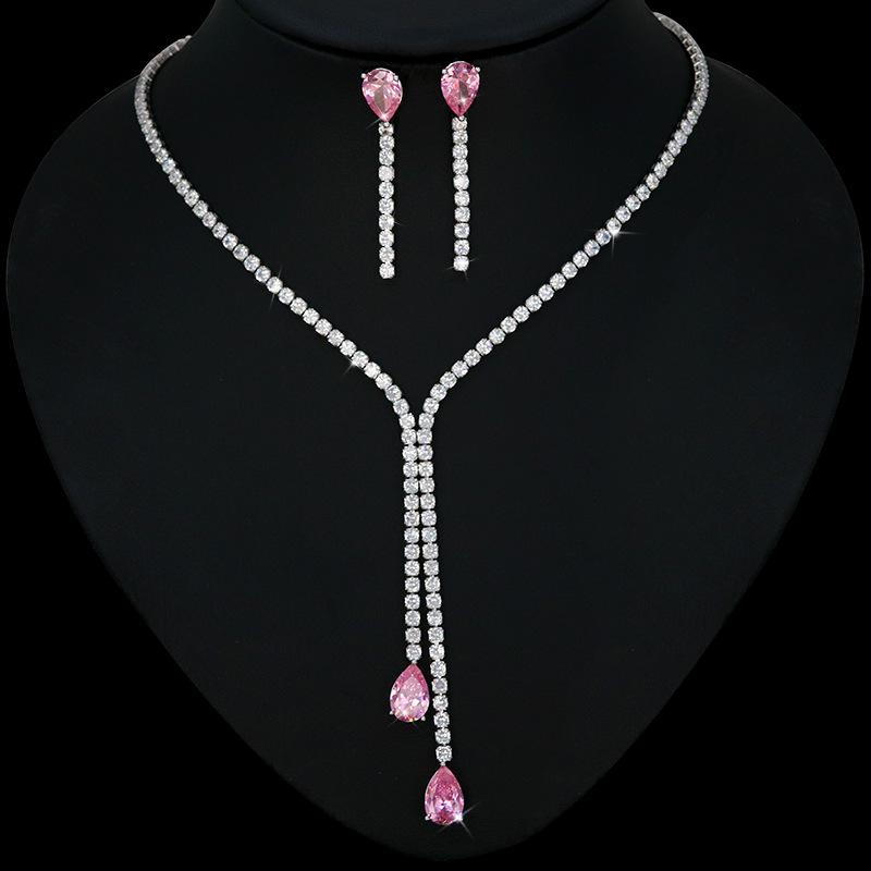 

Earrings & Necklace Bilincolor Pink Cubic Zirconia Earring And Jewelry Set For Bridal Wedding, Silver