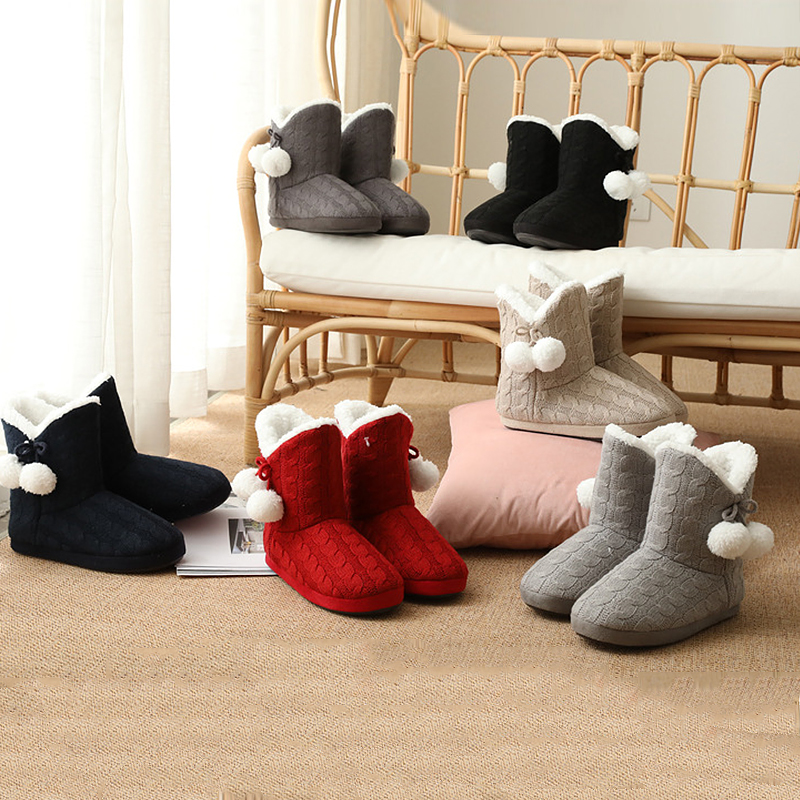 

Womens winter slippers plush ball Bow knot house slippers for women Flat with Indoor sneaker shoes Non-slip soft slippers woman, Sl-19485p-dark grey