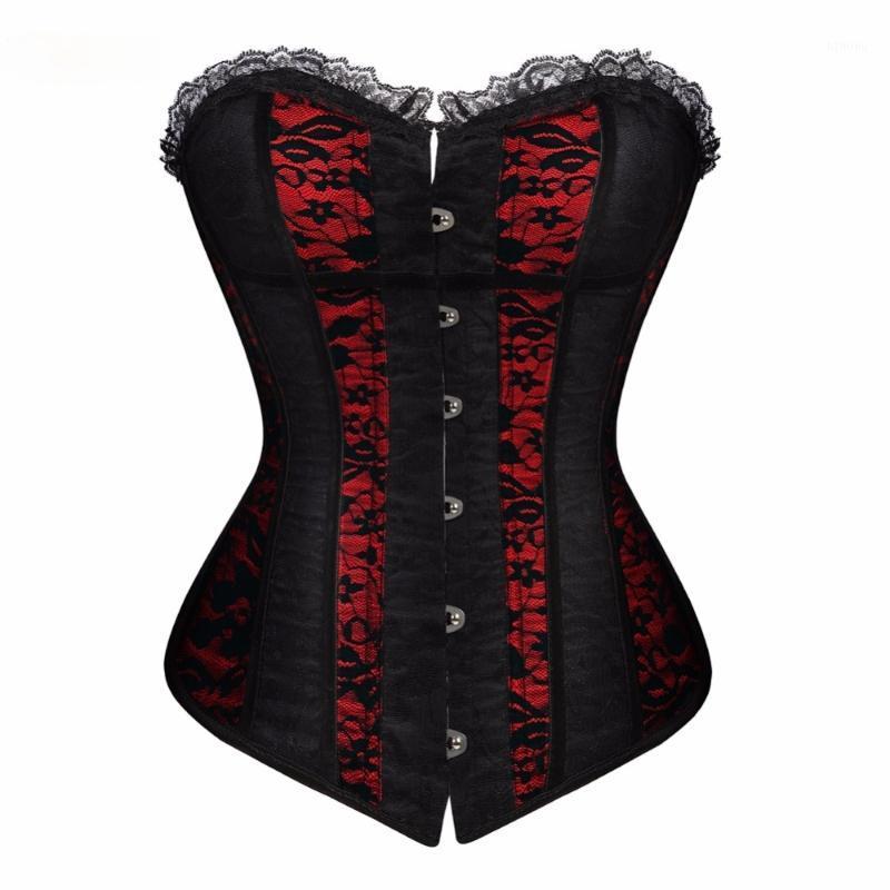 

Bustiers & Corsets Women Pattern Costume Burlesque Korselace Trim Flower Corset Lingerie Black And Red Overbust Ladies Shapewear, 1421red