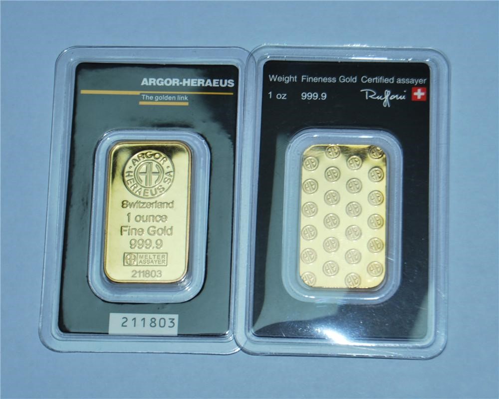 

Gift 1oz Switzerland Argor-Heraeus Gold Bar 24k Gold-Plated High Quality Non-Magnetic Independent Serial Number Business Gift Collection cx