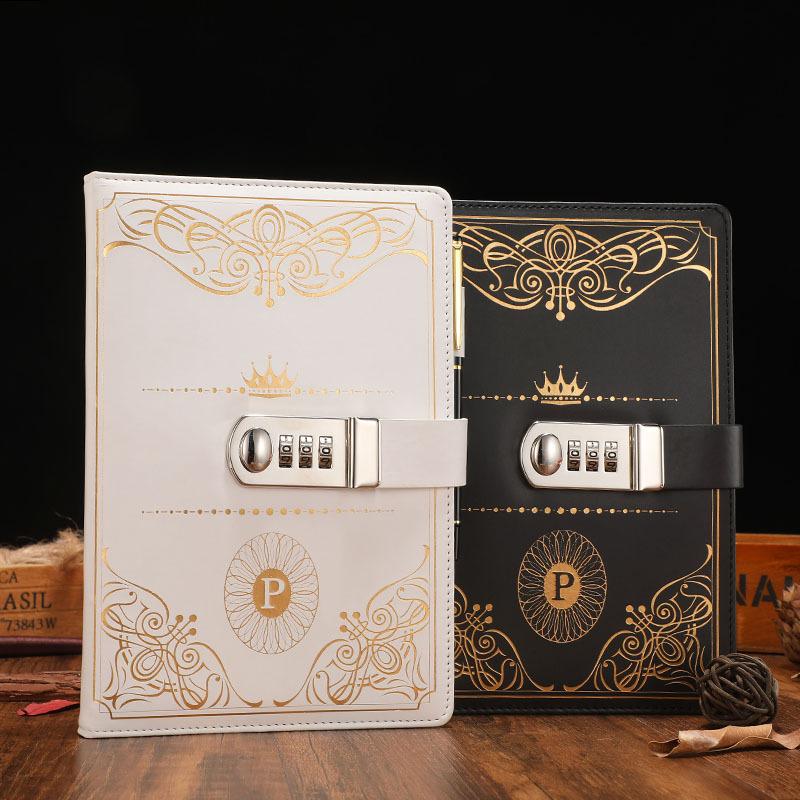 

Notepads 1PC Vintage Style PU Cover Diary Notebook Journal Notepad With Code Lock Secret Book European Luxury