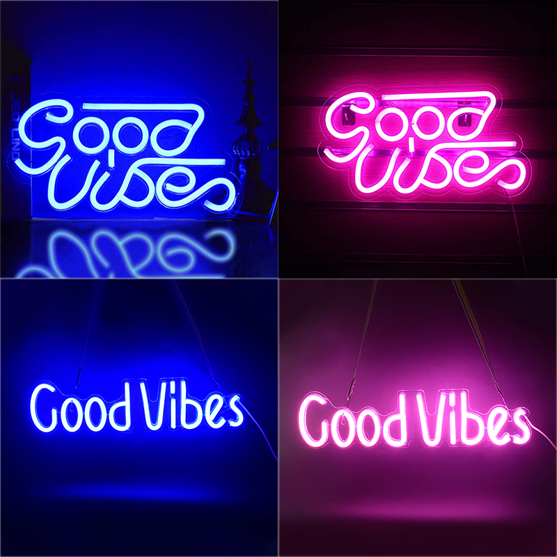 

Good Vibes Neon Sign Light USB Powered Blue Pink LED Signs Night Lamp for Bedroom Beer Bar Pub Hotel Party Restaurant Recreational Wall Decoration