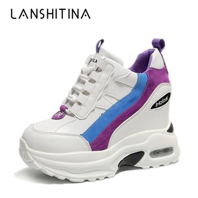 

Fashion Women Ankle Boots Autumn Platform Boots Hidden Increasing Sneakers 10 CM Heels Wedge Boots Woman Breathable Shoes Y200723, Black