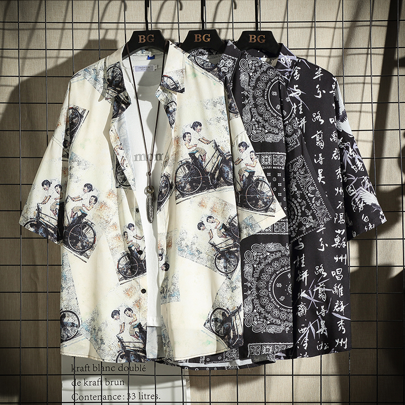 

2021 New Hawaiian Mens Summer Ethnic Short Sleeve Casual Cotton Linen Printing Shirt Tops Streetwear Blouse Camisa Masculina 4yxq, Black