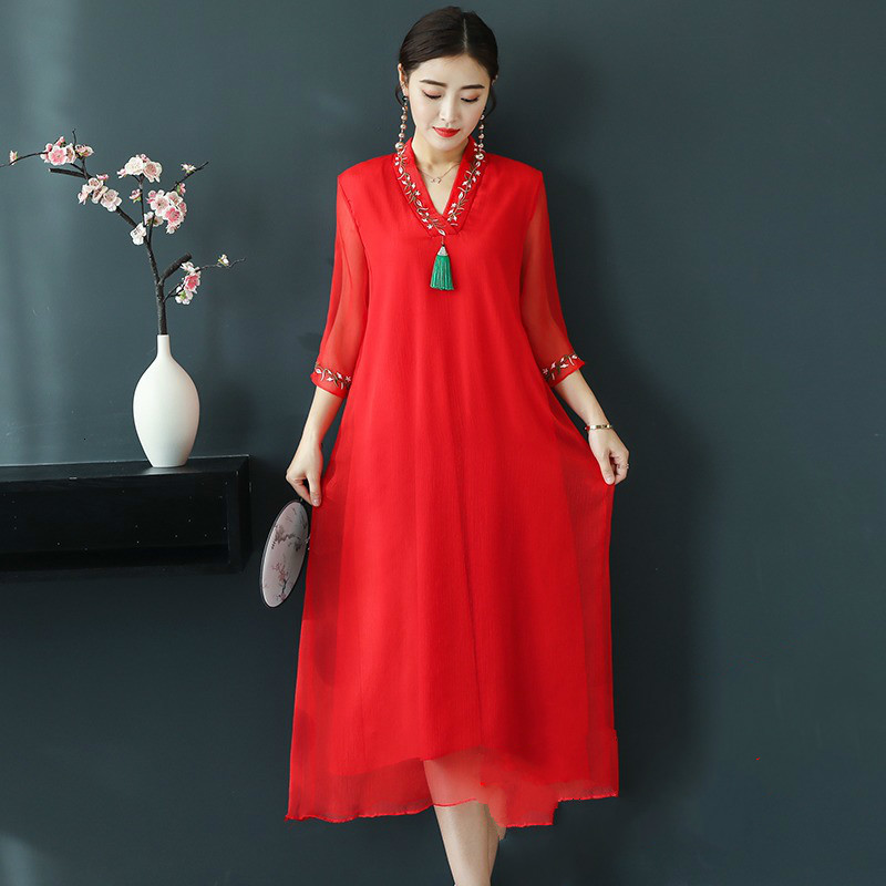 

2021 New Women Summer Vestidos White Elegent Vintage Party Beach for Woman Clothes Yy045 Uabq, Red