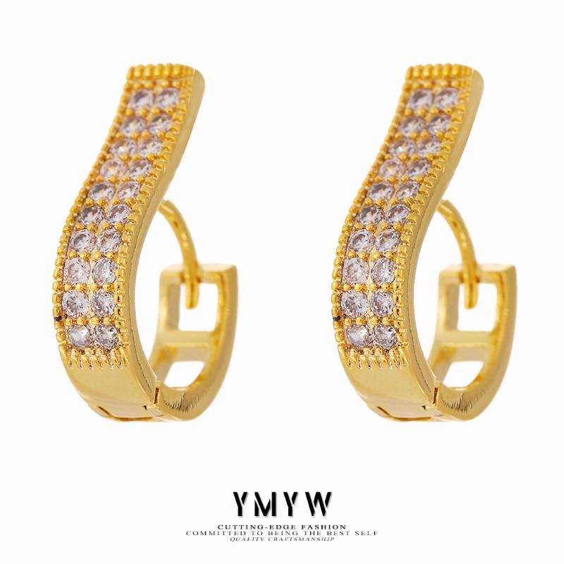 

Hoop & Huggie YMYW Statement Geometric Earrings Cubic Zirconia Jewelry Gold Color Copper 14 K Unusual For Women Wedding Gift