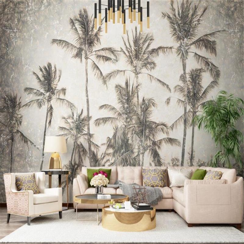 

Wallpapers Milofi Custom 3D Wallpaper Mural Tropical Plant Coconut Tree Hand-painted Living Room Bedroom Background Wall Decoration Wallpap, Silk cloth