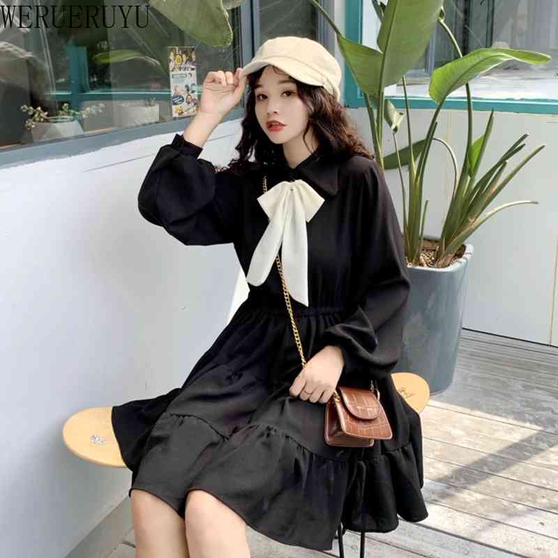 

WERUERUYU Autumn Basic Dresses Women Fashion French Little Black Design Cute Girls Shirt 210608, Photo color