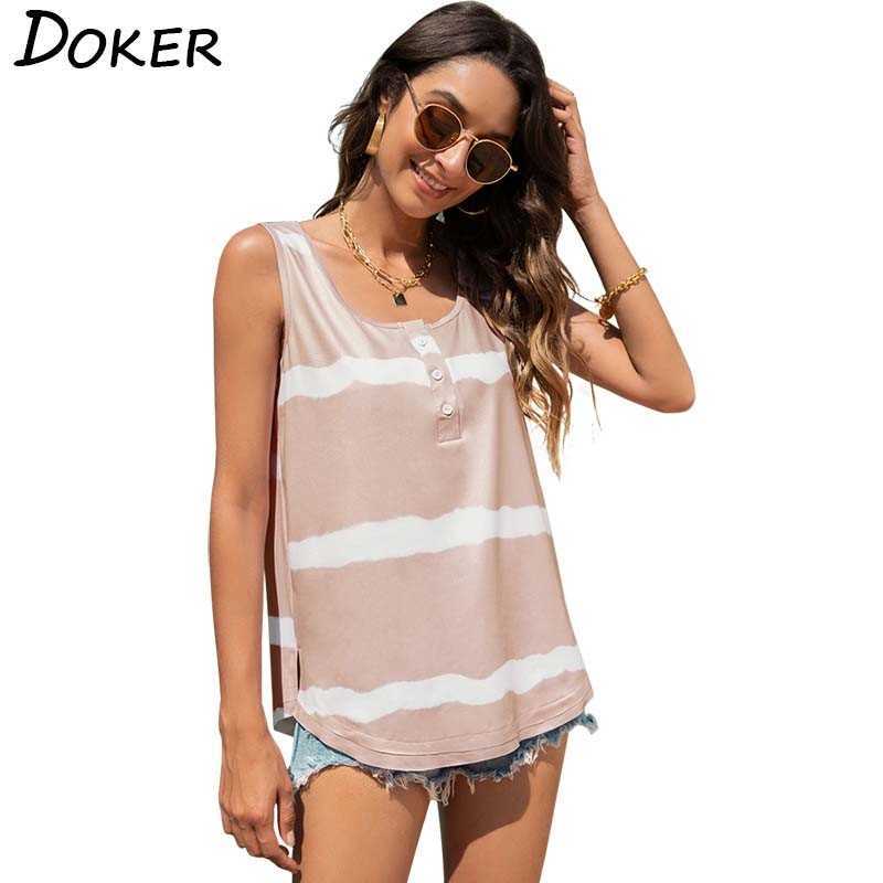

Summer T Shirt Women Clothes Striped O Neck Plus Size Streetwear Casual Loose Tee Female Sleeveless Tops Ropa Mujer 210604, Pink