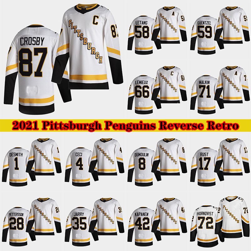 

87 Sidney Crosby Pittsburgh Penguins 2021 Reverse Retro Jersey 66 Mario Lemieux 71 Evgeni Malkin 58 Letang 59 Jake Guentzel Hockey Jerseys, Reverse retro white 14