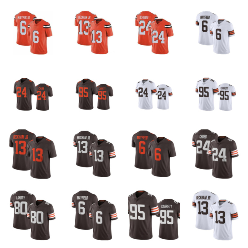 

6 Baker Mayfield 13 Odell Beckham Jr Football Jerseys 24 Nick Chubb 80 Jarvis Landry 95 Myles Garrett, Black;red