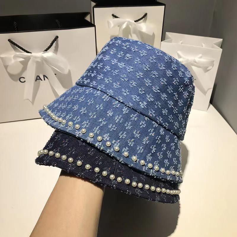 

Well-known Brand Small Fragrant Wind Pearl Bucket fisherman hat women summer edition Sun Block basin hat cowboy wholesale, Blue;gray