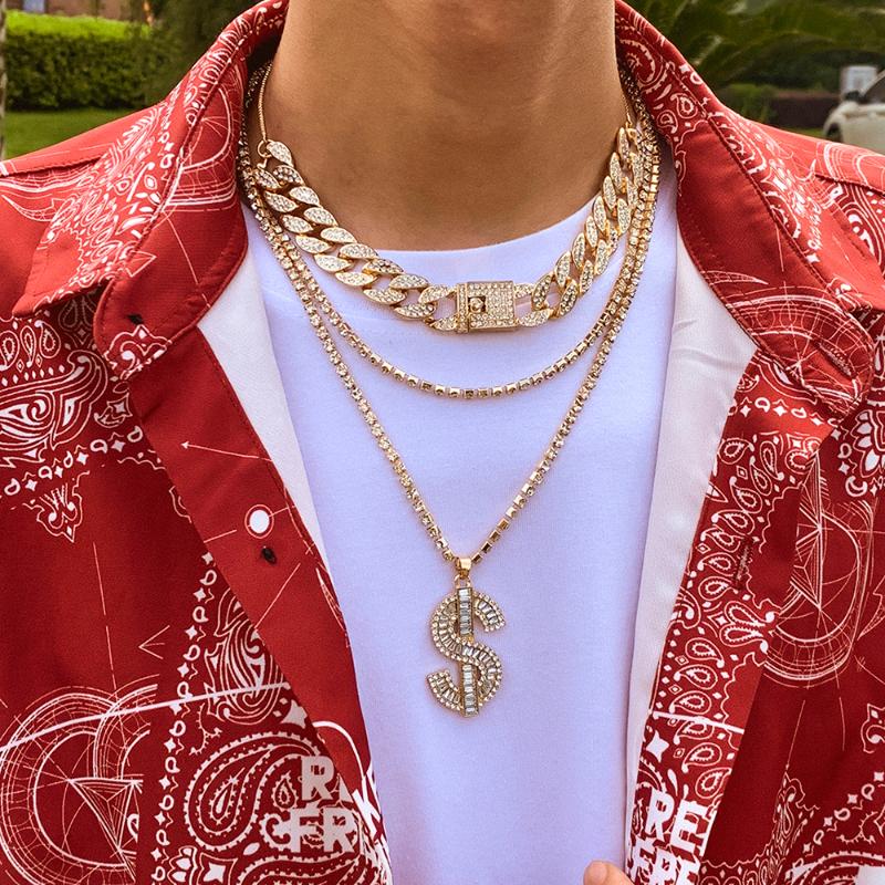 

Chains Ingemark Fashion Bling Rhinestone Dollar Letter Pendant Choker Necklace Luxury Crystal Cuban Chain For Women Wedding Jewelry