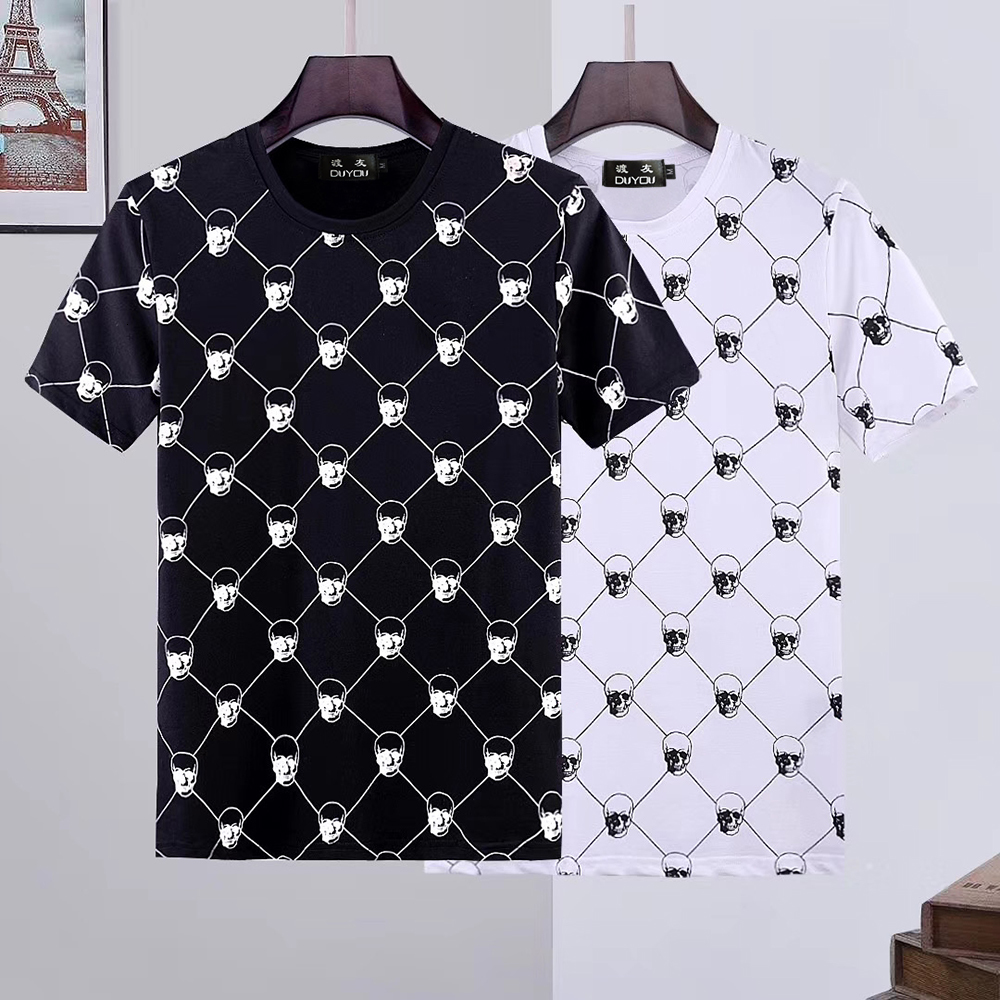 

2021 New Men's Summer 100% Cotton T-shirt Round Neck Ss Small Skull Strass Rock t Shirt Pp|459202550 Q7ad, White